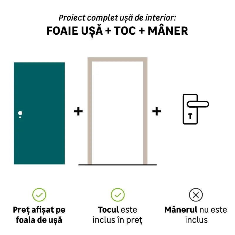 Usa interior HDF FSC, cu toc, plina, latime 68 cm, dreapta/stanga, alba