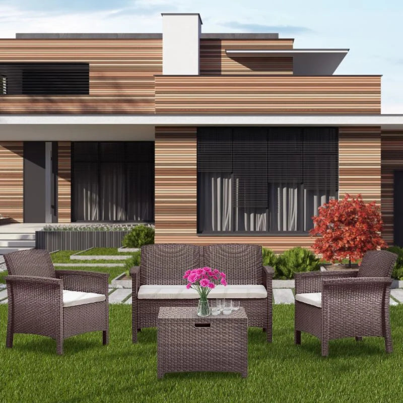Set mobilier gradina Venezia, pentru 4 persoane, plastic, maro