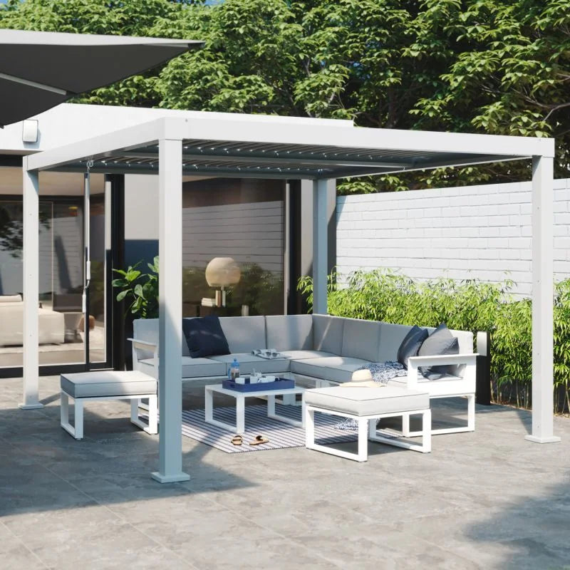 Set mobilier gradina Naterial Odyssea, cu coltar, pentru 6 persoane, aluminiu, alb