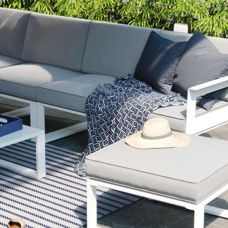 Set mobilier gradina Naterial Odyssea, cu coltar, pentru 6 persoane, aluminiu, alb