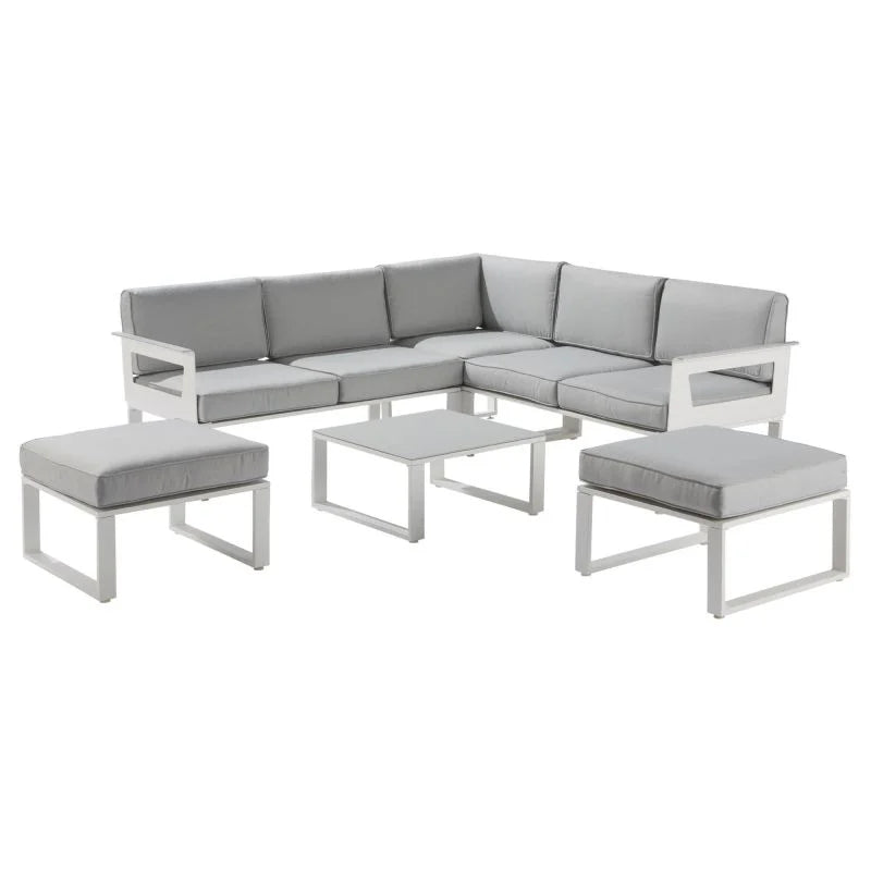 Set mobilier gradina Naterial Odyssea, cu coltar, pentru 6 persoane, aluminiu, alb