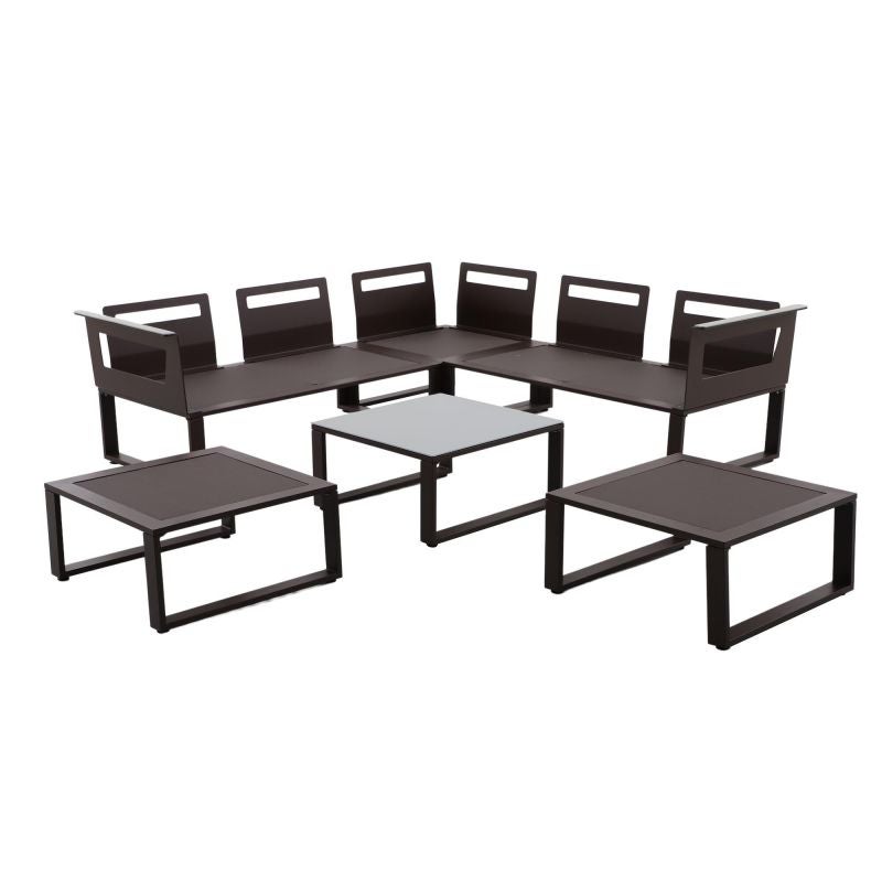 Set mobilier gradina Naterial Odyssea, cu coltar, pentru 6 persoane, aluminiu, maro