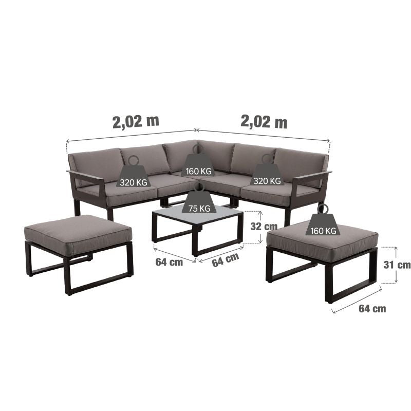 Set mobilier gradina Naterial Odyssea, cu coltar, pentru 6 persoane, aluminiu, maro
