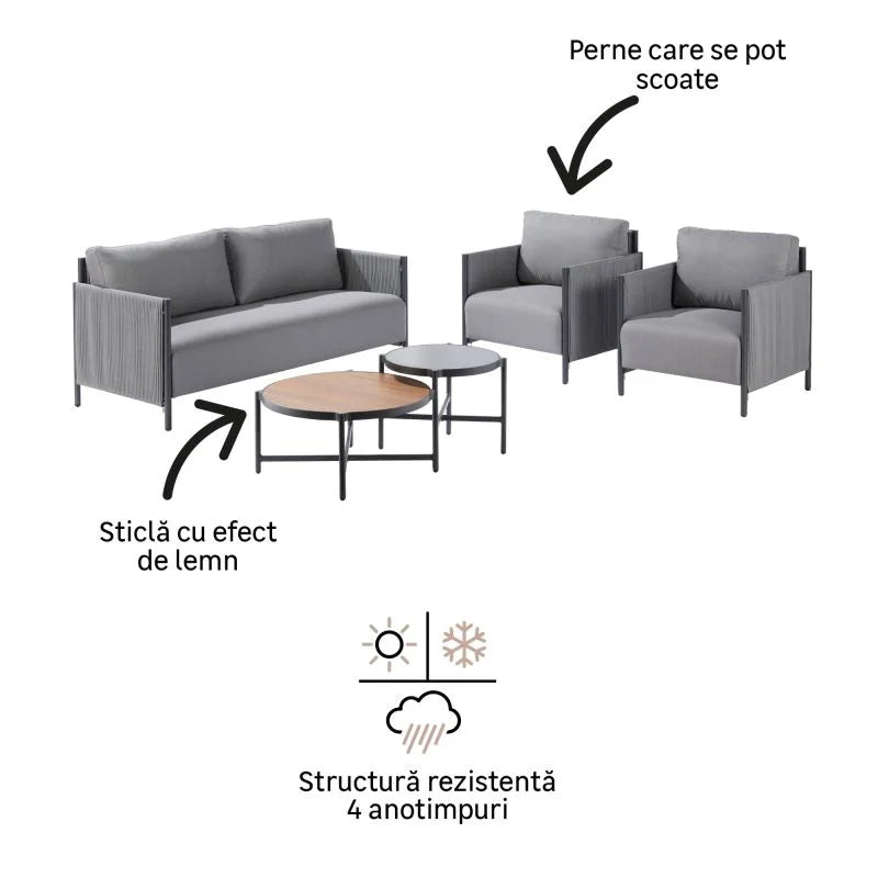 Set mobilier gradina Naterial Iros, pentru 4 persoane, aluminiu, gri