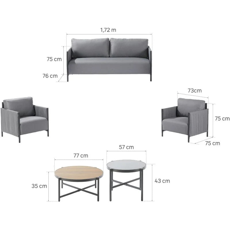 Set mobilier gradina Naterial Iros, pentru 4 persoane, aluminiu, gri