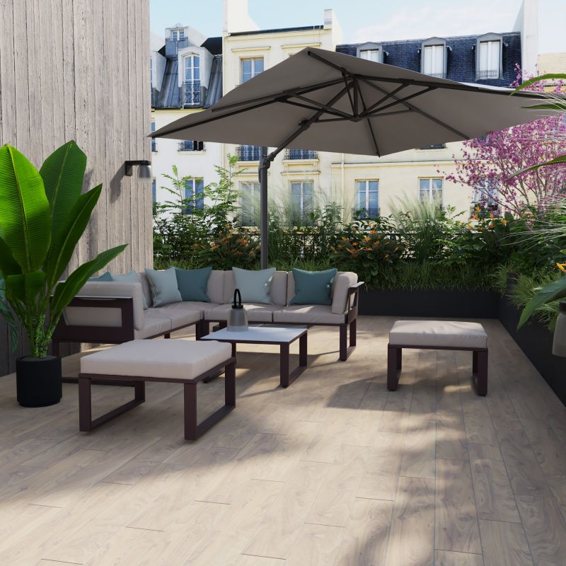 Set mobilier gradina Naterial Odyssea, cu coltar, pentru 6 persoane, aluminiu, maro