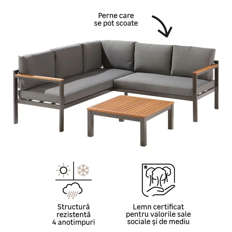 Set mobilier gradina Naterial Oris, pentru 5 persoane, aluminiu, gri