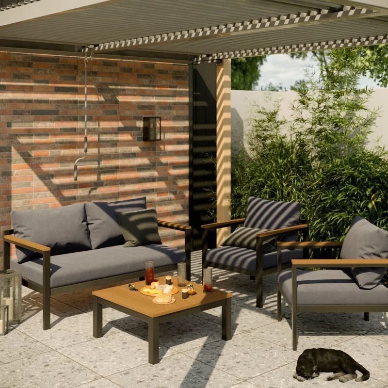 Set mobilier gradina Naterial Oris, pentru 4 persoane, aluminiu, gri