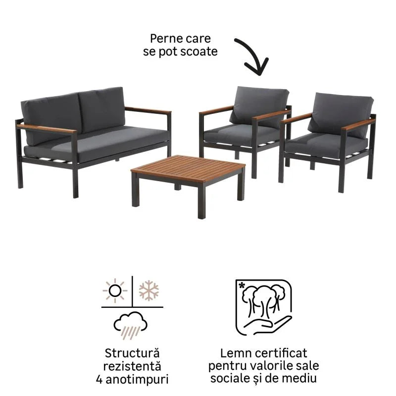 Set mobilier gradina Naterial Oris, pentru 4 persoane, aluminiu, gri