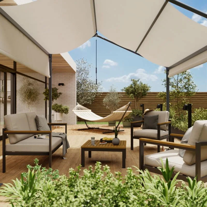 Set mobilier gradina Naterial Oris, pentru 4 persoane, aluminiu, gri/bej