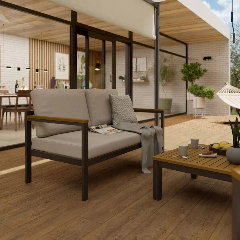 Set mobilier gradina Naterial Oris, pentru 4 persoane, aluminiu, gri/bej