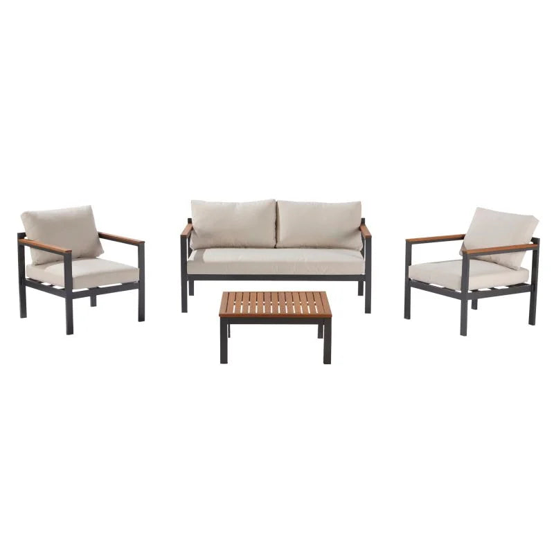 Set mobilier gradina Naterial Oris, pentru 4 persoane, aluminiu, gri/bej