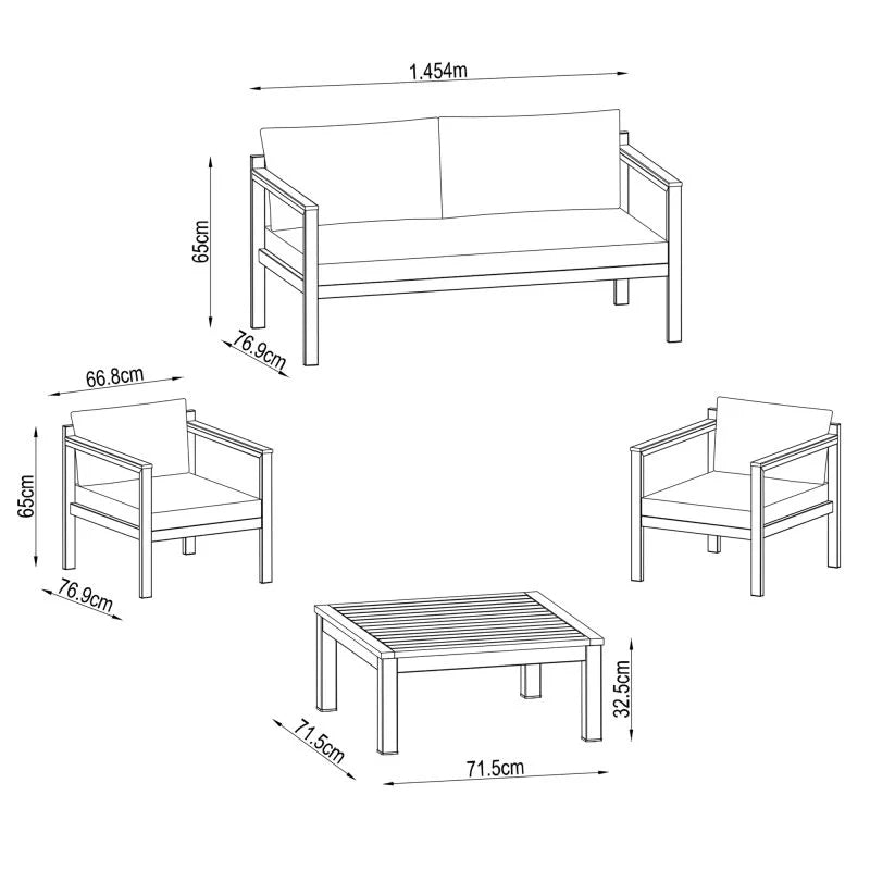 Set mobilier gradina Naterial Oris, pentru 4 persoane, aluminiu, gri/bej