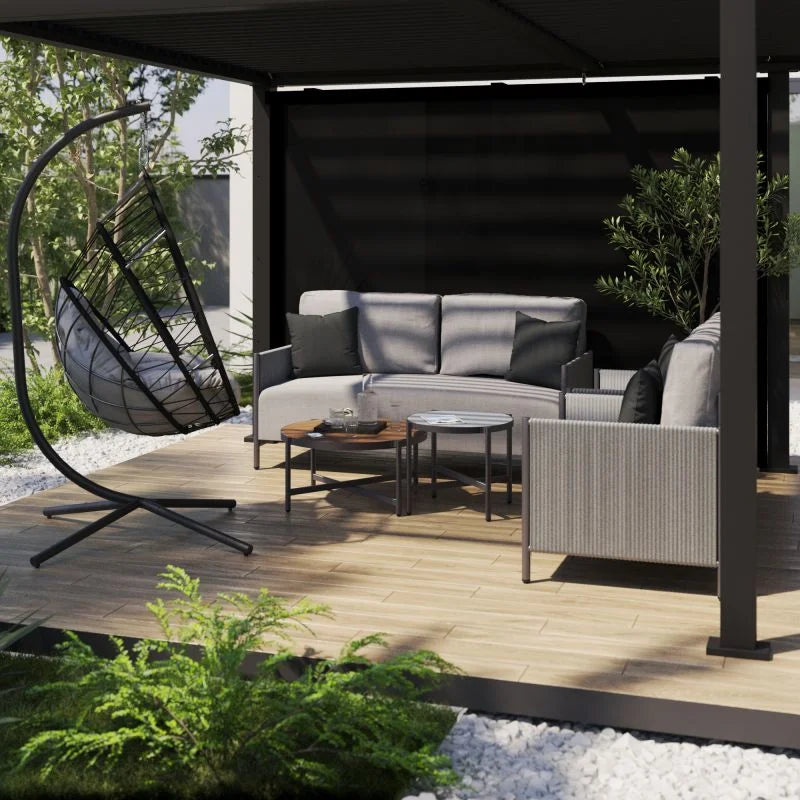 Set mobilier gradina Naterial Iros, pentru 4 persoane, aluminiu, gri