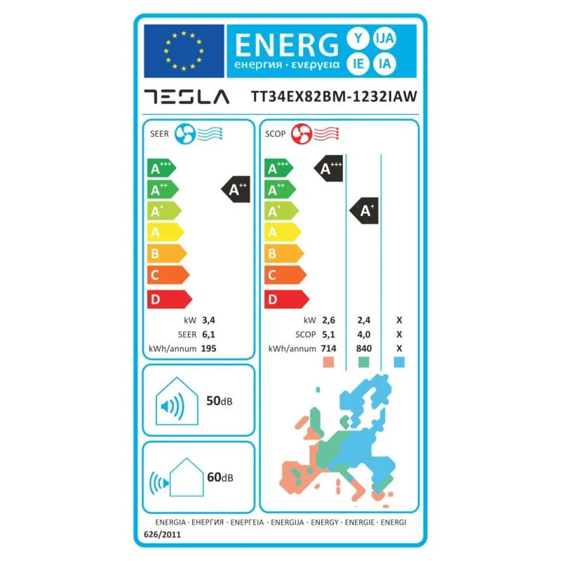 Aer conditionat Tesla TT34EX82BM-1232IAW Wi-Fi, 12000 BTU, clasa energetica A++, fara kit de instalare