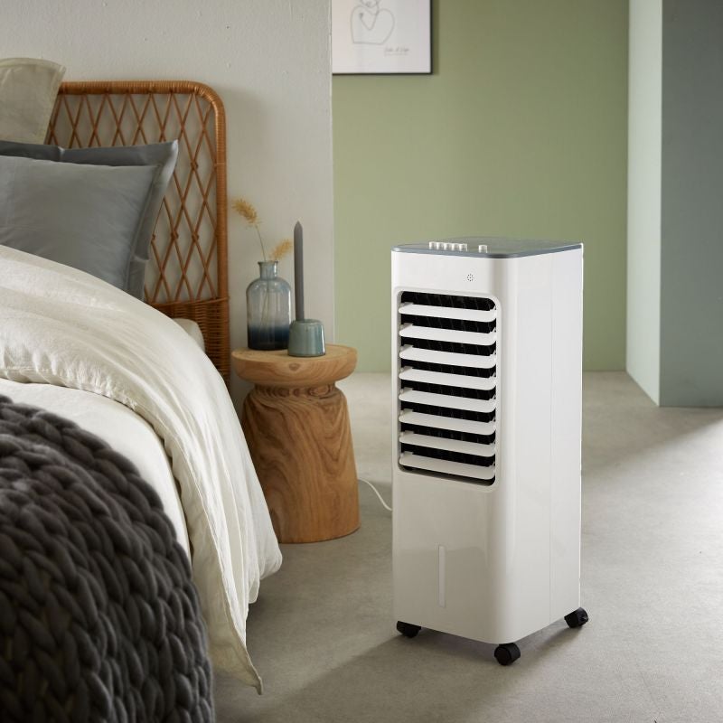 Racitor de aer Equation, 50 W, rezervor 4.8 L, H 70 cm, 3 viteze, alb/gri