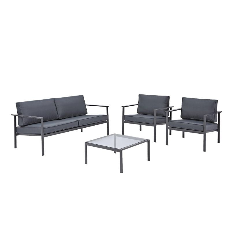 Set mobilier gradina Naterial Trino, otel/textil, pentru 4 persoane, gri