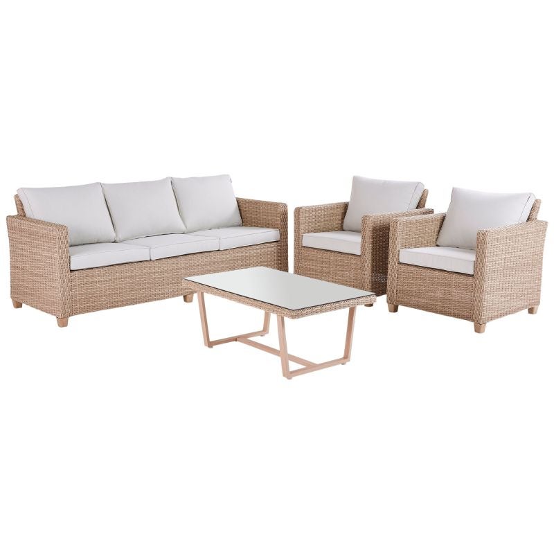 Set mobilier gradina Naterial Medena, pentru 5 persoane, aluminiu/ratan sintetic, bej