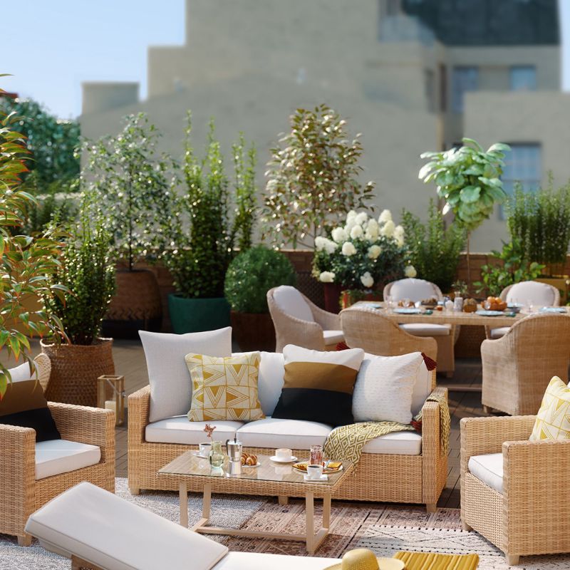 Set mobilier gradina Naterial Medena, pentru 5 persoane, aluminiu/ratan sintetic, bej