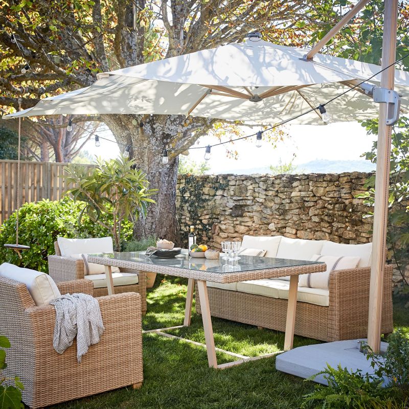 Set mobilier gradina Naterial Medena, pentru 5 persoane, aluminiu/ratan sintetic, bej