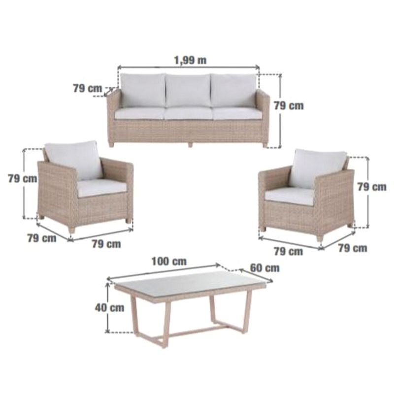 Set mobilier gradina Naterial Medena, pentru 5 persoane, aluminiu/ratan sintetic, bej