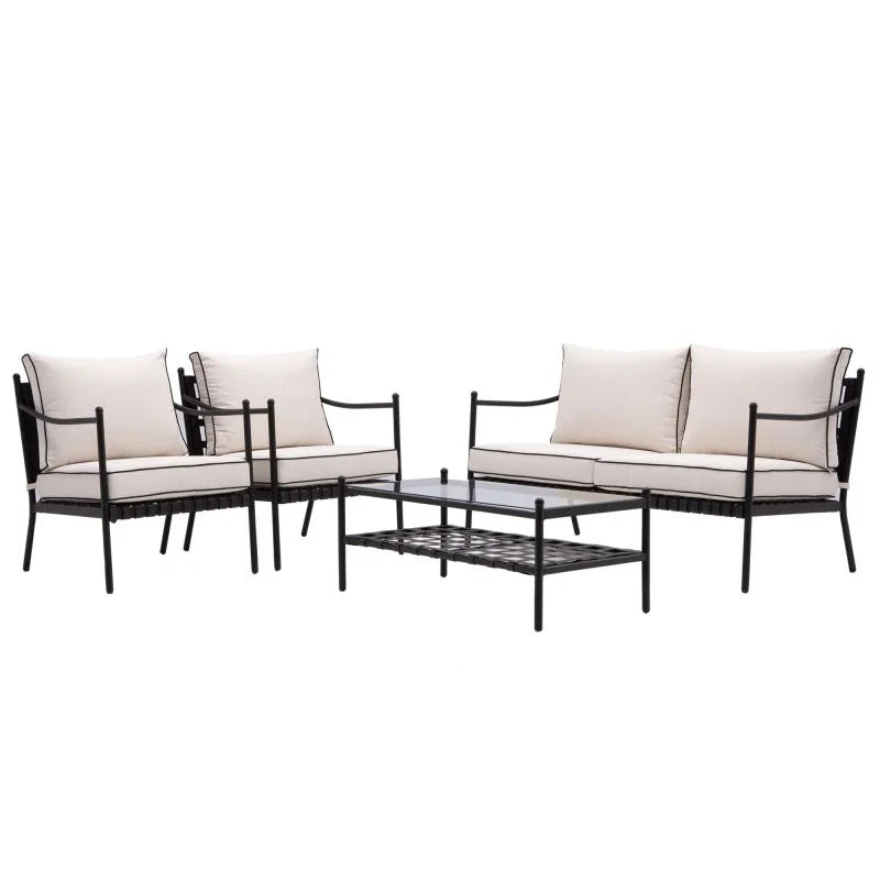 Set mobilier gradina Naterial Victoria, pentru 4 persoane, otel/poliester, bej