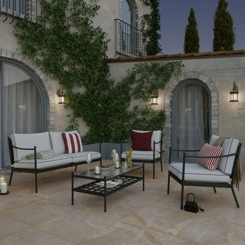 Set mobilier gradina Naterial Victoria, pentru 4 persoane, otel/poliester, bej