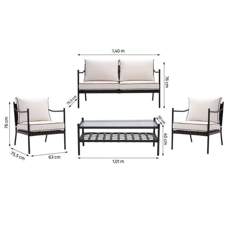 Set mobilier gradina Naterial Victoria, pentru 4 persoane, otel/poliester, bej