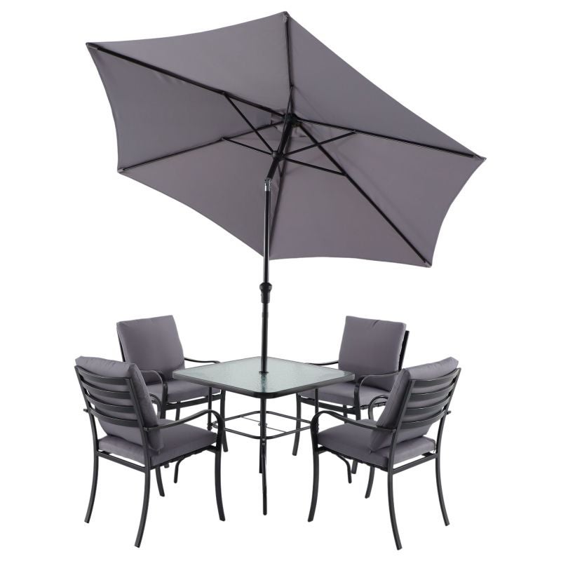 Set mobilier gradina Naterial Rono, pentru 4 persoane, otel/poliester, gri