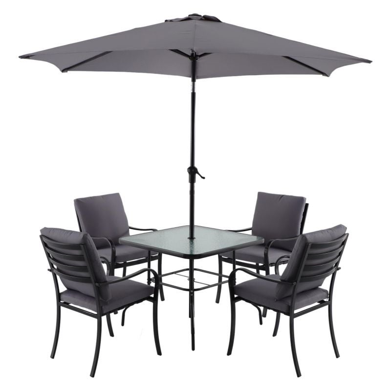 Set mobilier gradina Naterial Rono, pentru 4 persoane, otel/poliester, gri