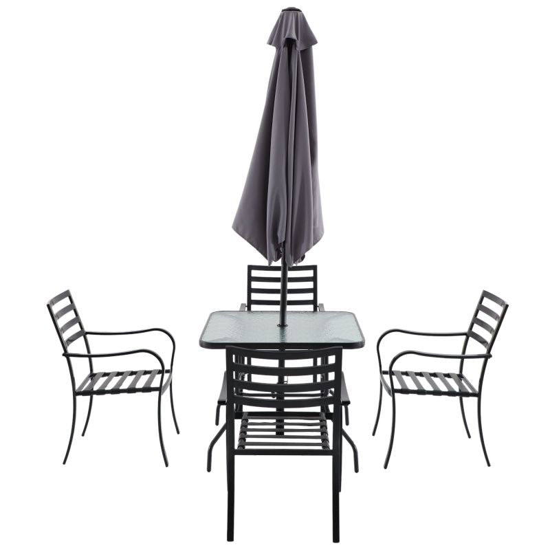 Set mobilier gradina Naterial Rono, pentru 4 persoane, otel/poliester, gri