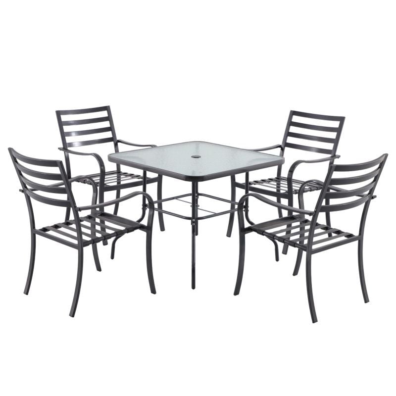 Set mobilier gradina Naterial Rono, pentru 4 persoane, otel/poliester, gri