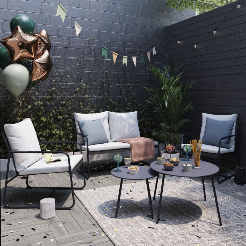 Set mobilier gradina Naterial Fino, pentru 4 persoane, otel/poliester, gri