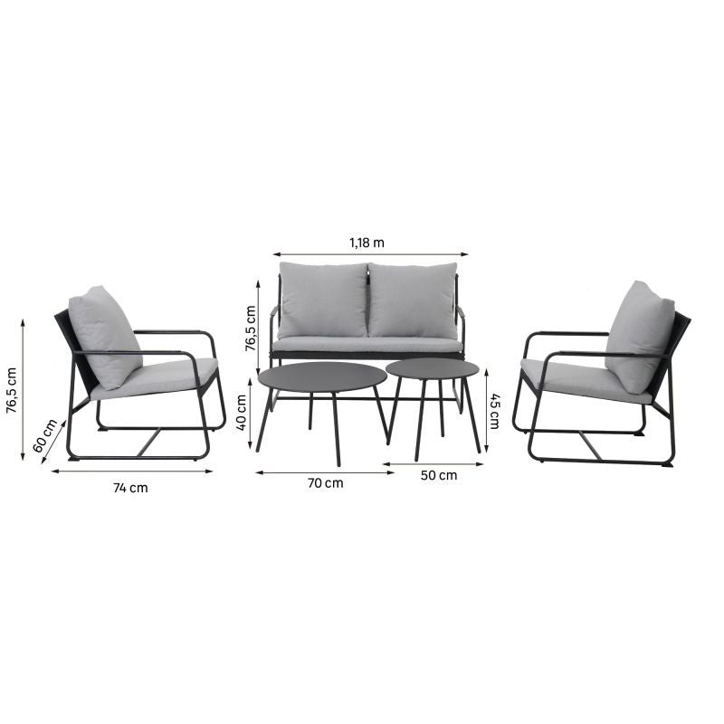 Set mobilier gradina Naterial Fino, pentru 4 persoane, otel/poliester, gri
