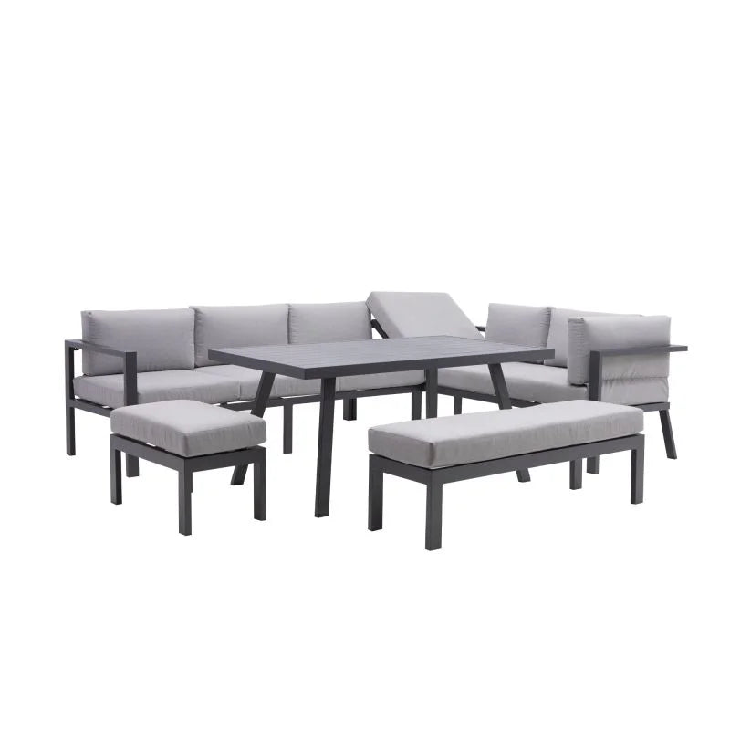 Set mobilier gradina Naterial Naxos, pentru 10 persoane, aluminiu/poliester, gri