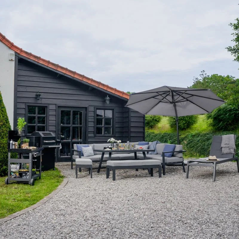 Set mobilier gradina Naterial Naxos, pentru 10 persoane, aluminiu/poliester, gri