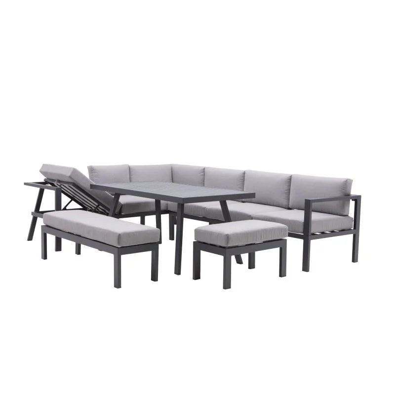 Set mobilier gradina Naterial Naxos, pentru 10 persoane, aluminiu/poliester, gri