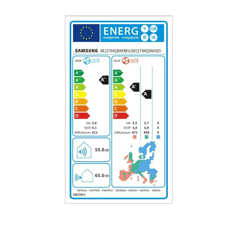 Aer conditionat Samsung AR12TXHQBWKNEU, 12000 BTU, clasa energetica A++, fara kit de instalare