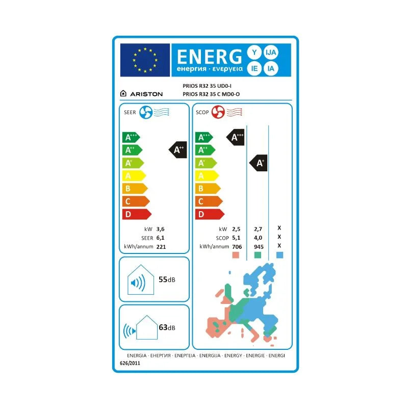 Aer conditionat Ariston Prios, Wi-Fi, 12000 BTU, clasa energetica A++, fara kit de instalare