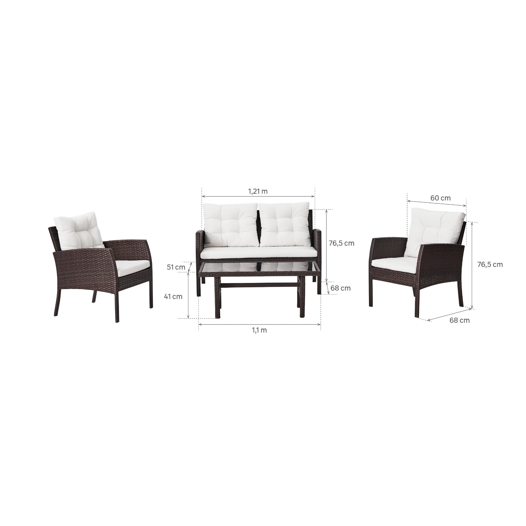 Set mobilier gradina Amos, pentru 4 persoane, otel/ratan sintetic/sticla, maro