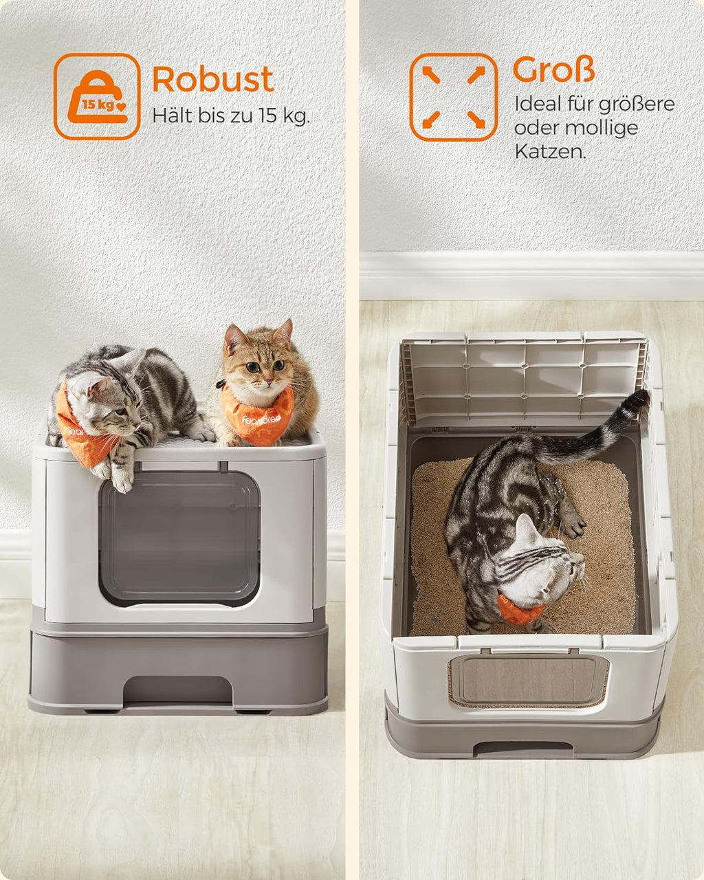 FEANDREA Litiera pentru pisici cu capac, tava extensibila, pentru pisici de pana la 15 kg, 54x43x38cm, gri