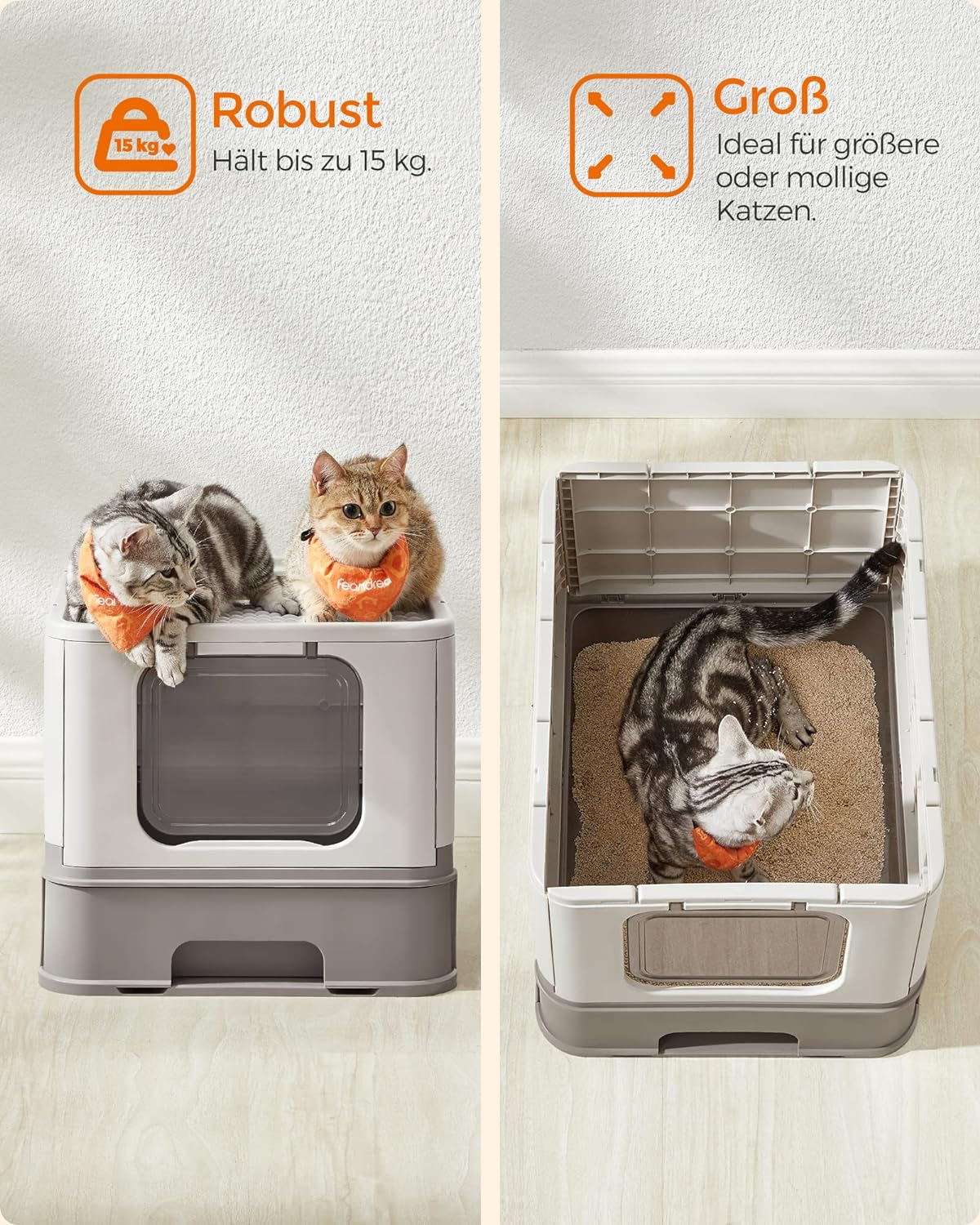 FEANDREA Litiera pentru pisici cu capac, tava extensibila, pentru pisici de pana la 15 kg, 54x43x38cm, gri