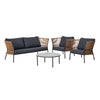 Set mobilier gradina Fuji, pentru 4 persoane, otel/ratan sintetic/sticla, gri