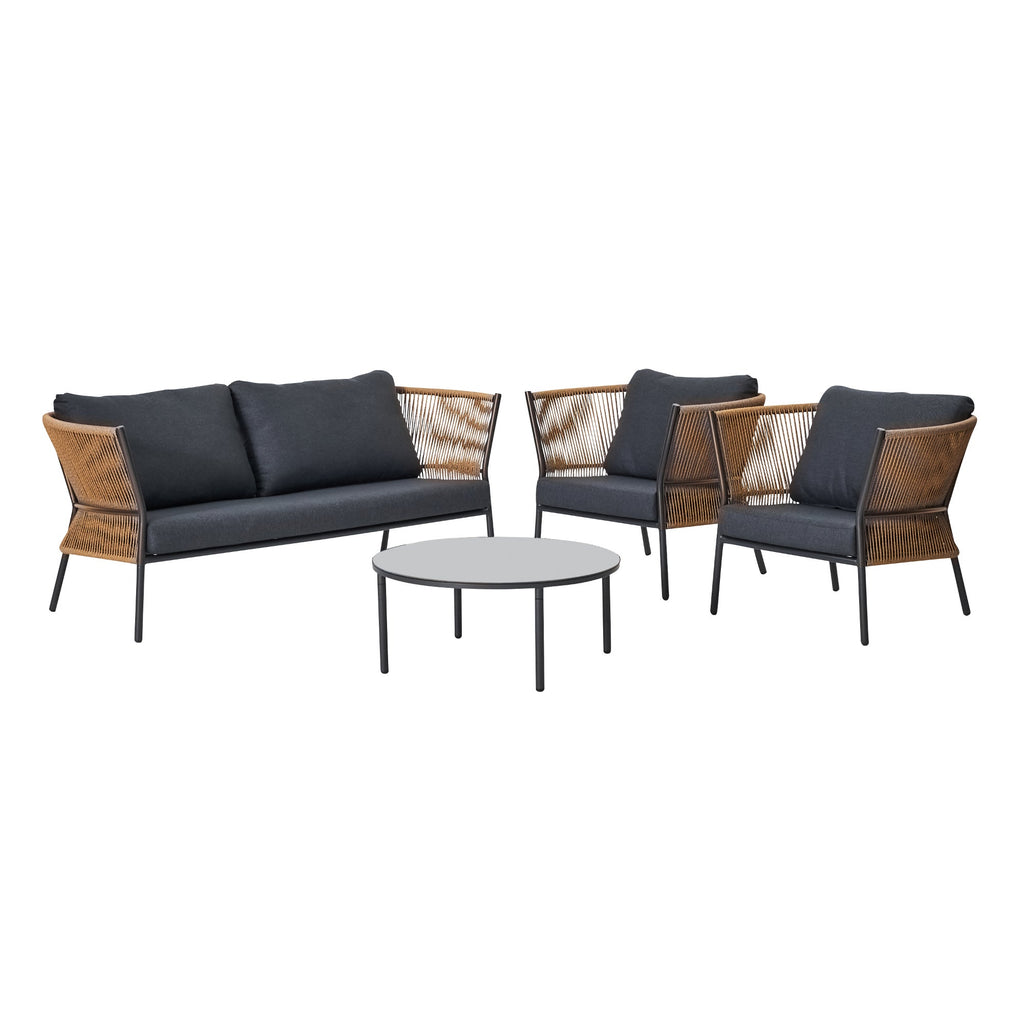 Set mobilier gradina Fuji, pentru 4 persoane, otel/ratan sintetic/sticla, gri