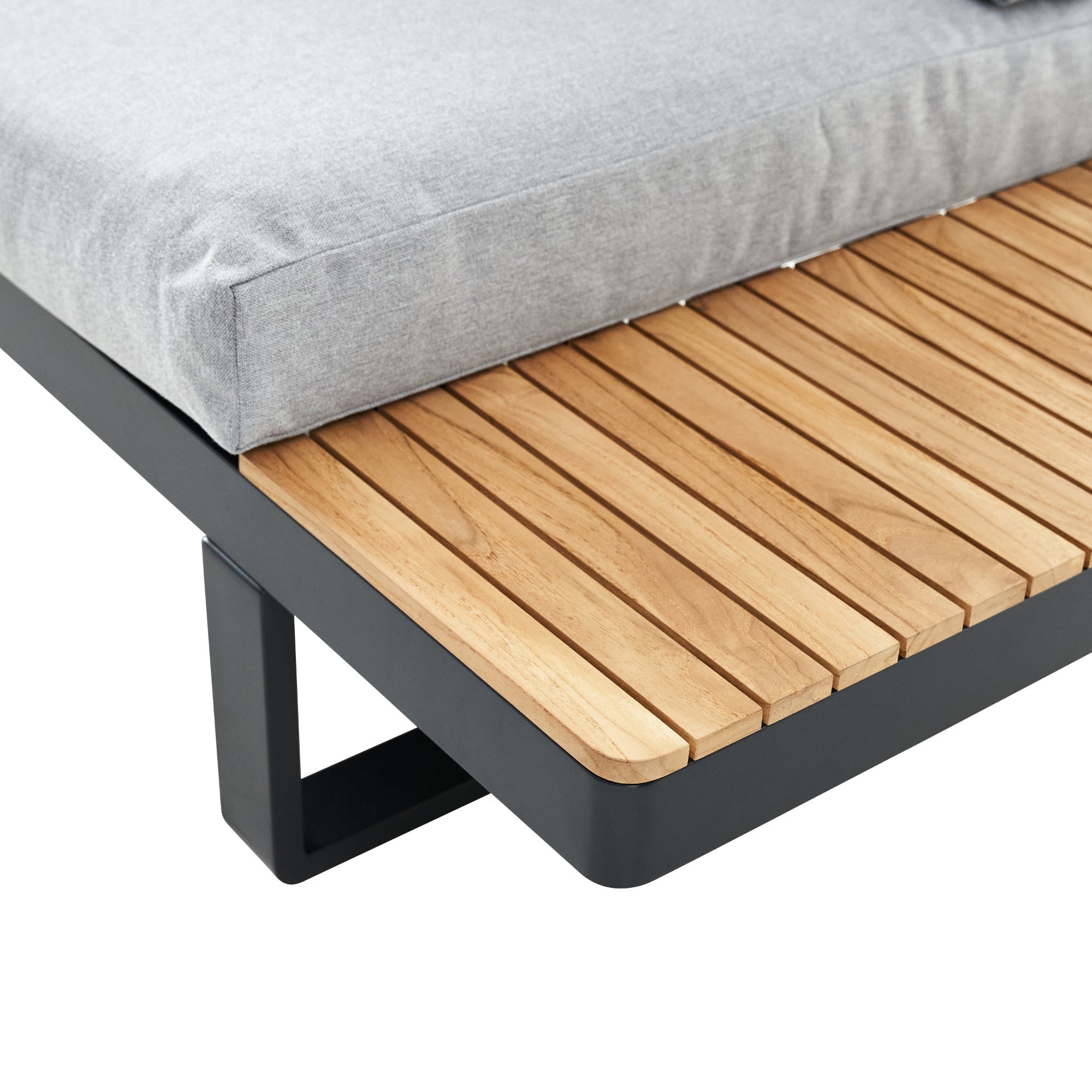 Set mobilier gradina Naterial Persea, pentru 5 persoane, aluminiu/lemn/textil, gri