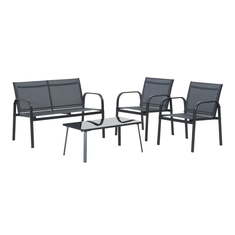 Set mobilier gradina Beo, pentru 4 persoane, otel/textilen/sticla, gri