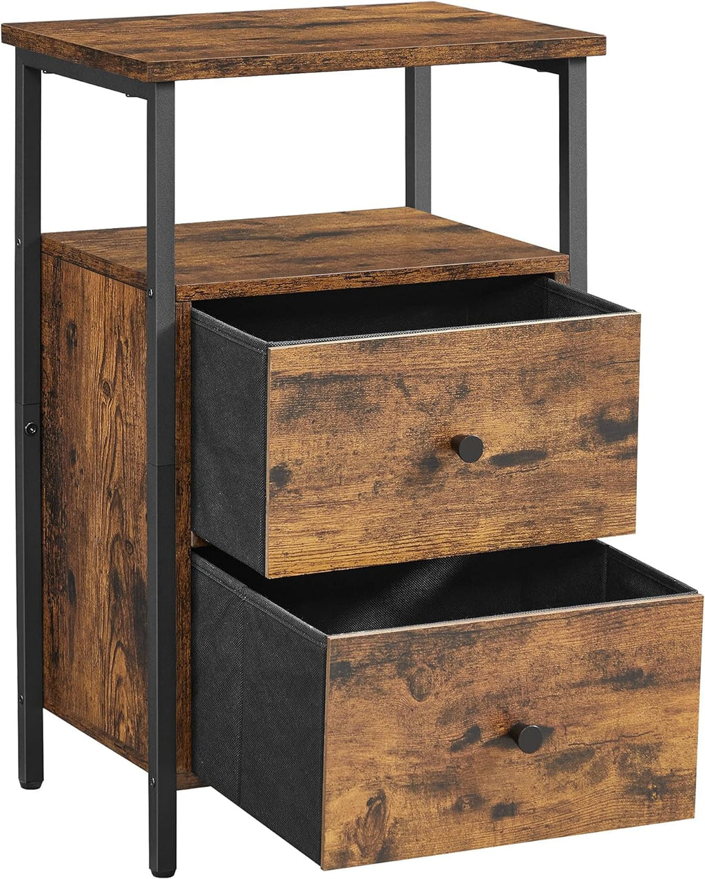VASAGLE Noptiera cu 2 sertare pentru dormitor, design industrial, 28x38x60cm, maro si negru