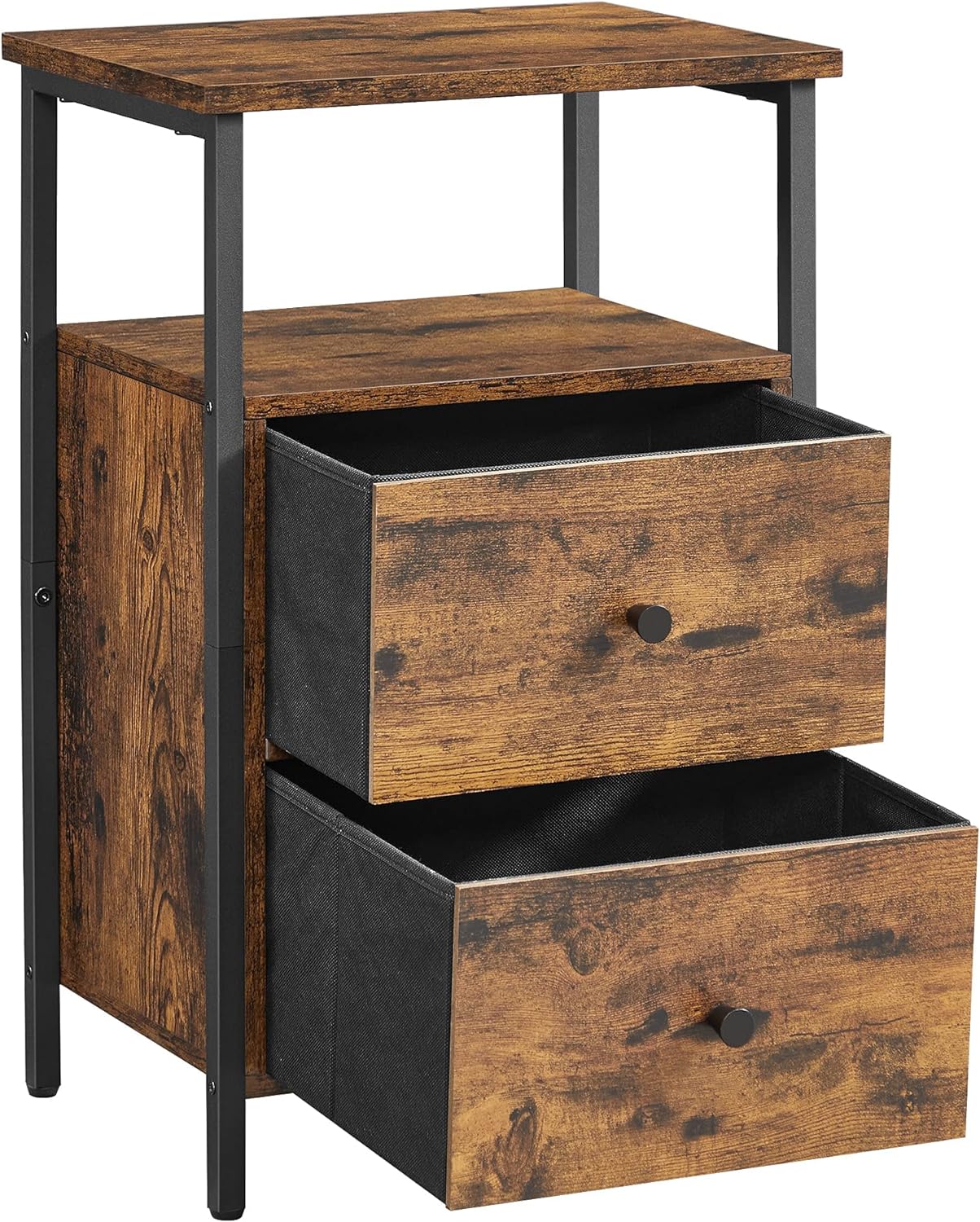 VASAGLE Noptiera cu 2 sertare pentru dormitor, design industrial, 28x38x60cm, maro si negru