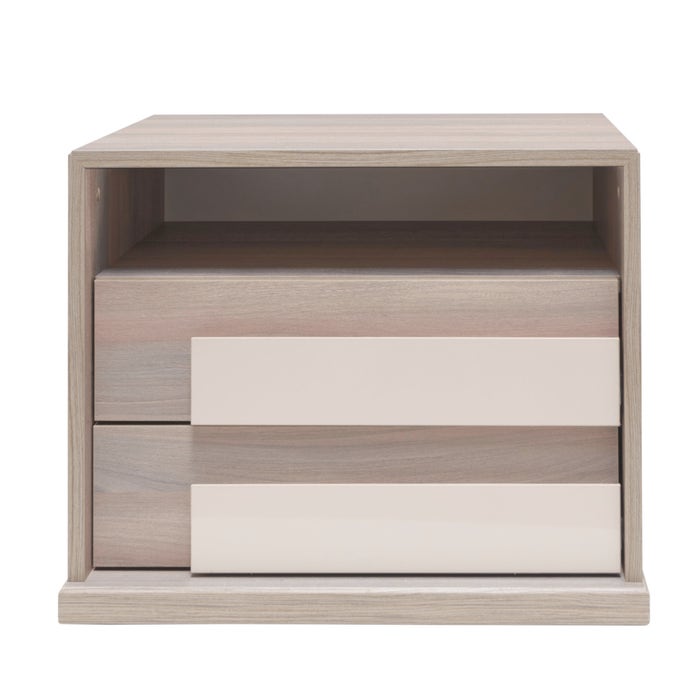 Noptiera Opera P2, cu 2 sertare + raft, ulm inchis + saten lucios, 61 x 48 x 48 cm, 2C