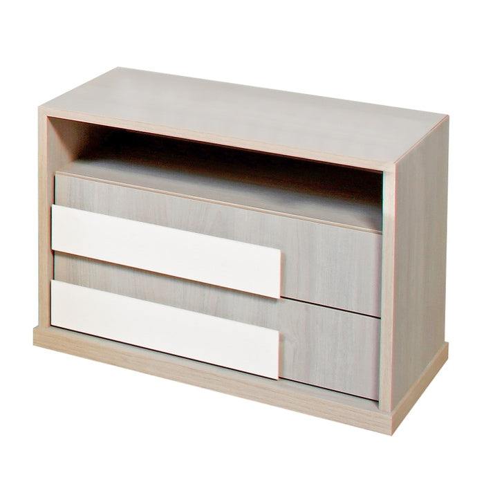 Noptiera Opera P2, cu 2 sertare + raft, ulm deschis + saten lucios, 61 x 48 x 48 cm, 2C